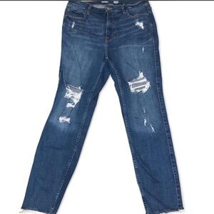 Old Navy Women's Distressed Skinny Jeans - Dark Blue